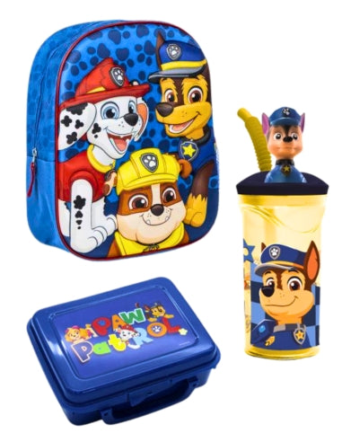 Set Mochila + Vaso + Sandwichera Paw Patrol Oficial