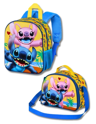 Pack Mochila + Bolsa Térmica Stitch Y Angel – Diseño 3D